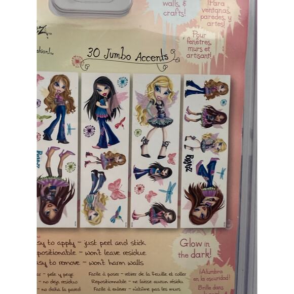 Bratz Glow in the Dark Wall Peel and Stick Jumbo Stickers (30) - Removable - NIP - Picture 6 of 6